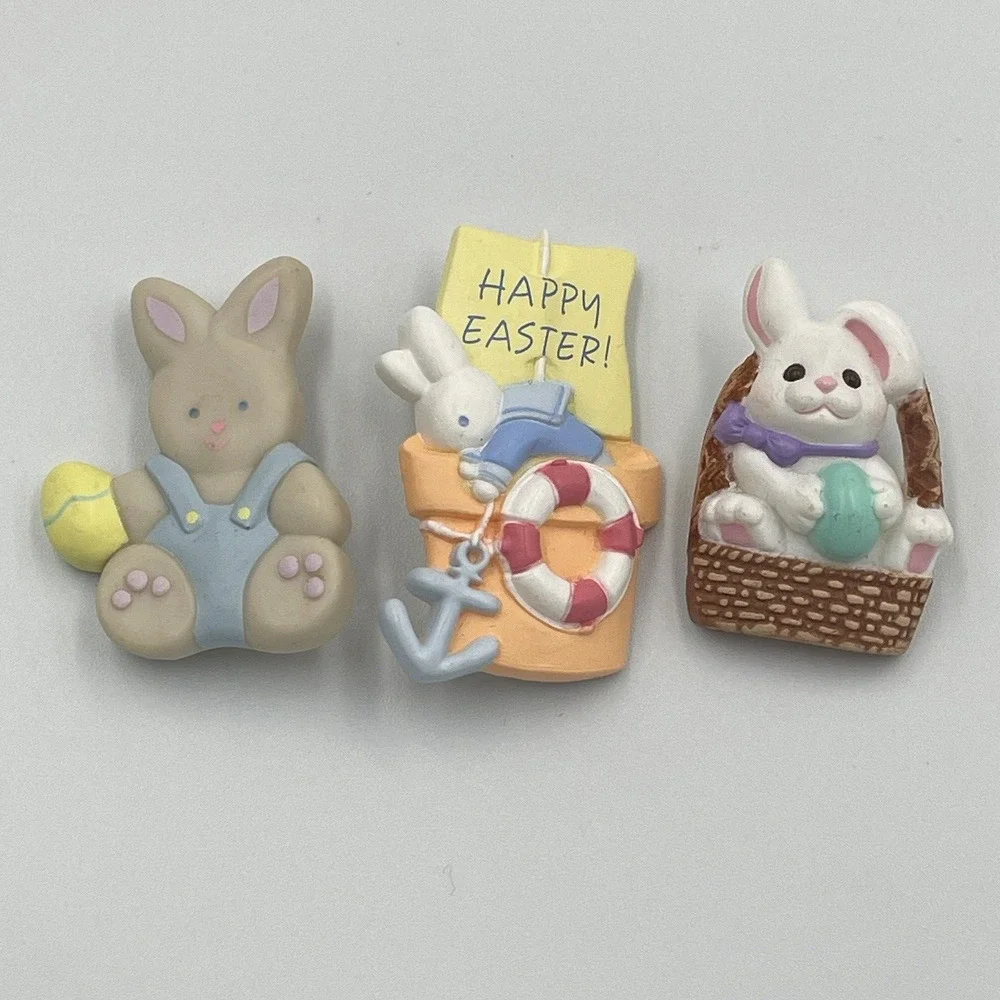 Vintage Lot of 3 Easter Brown Bunny Rabbit Spring Pin Brooch 90s Hallmark Basket